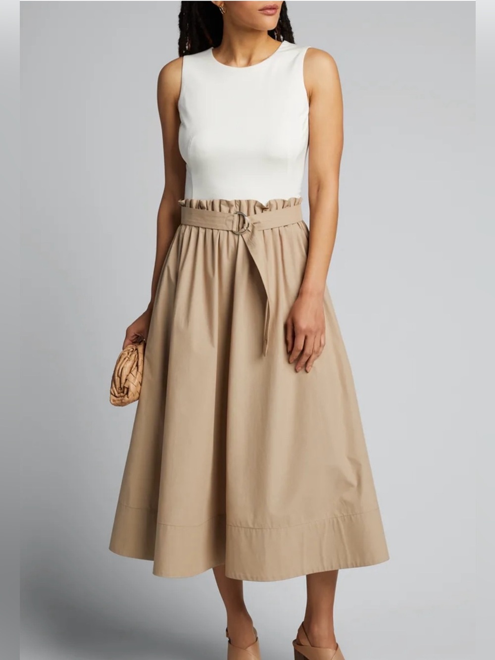 Akris Women’s Khaki A-Line Belted Skirt, size 10